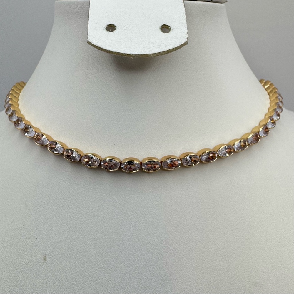 New Gold Tone Plated Cubic Zirconia Tennis Necklace 16–19” Sparkly Bridal Gift